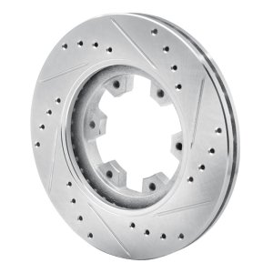Nissan Pickup Brake Rotor (1) - Front Left - R1 Concepts - Drilled & Slotted - Silver - `85-`02